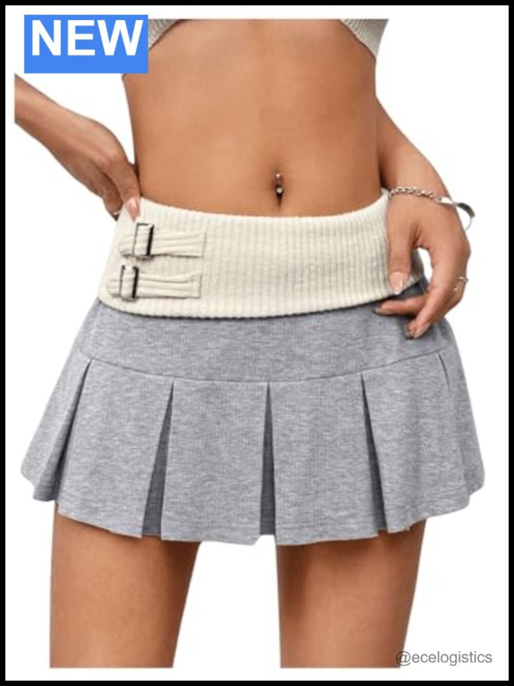 Low Rise Color Block Pleated Mini Skirt Contrast Sweater Y2K Skirt 67% Polyester
